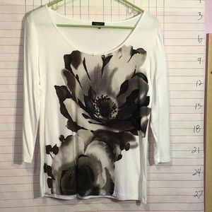 TALBOTS women’s top w/beaded flowers sz LP  white